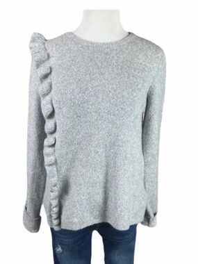 Cynthia Rowley Gray Ruffle Knit Sweater